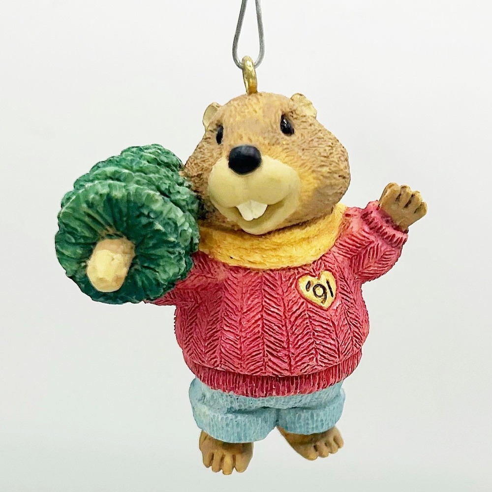 Yule Logger Hallmark Ornament 1991 Beaver with Tree - Picture 7 of 7